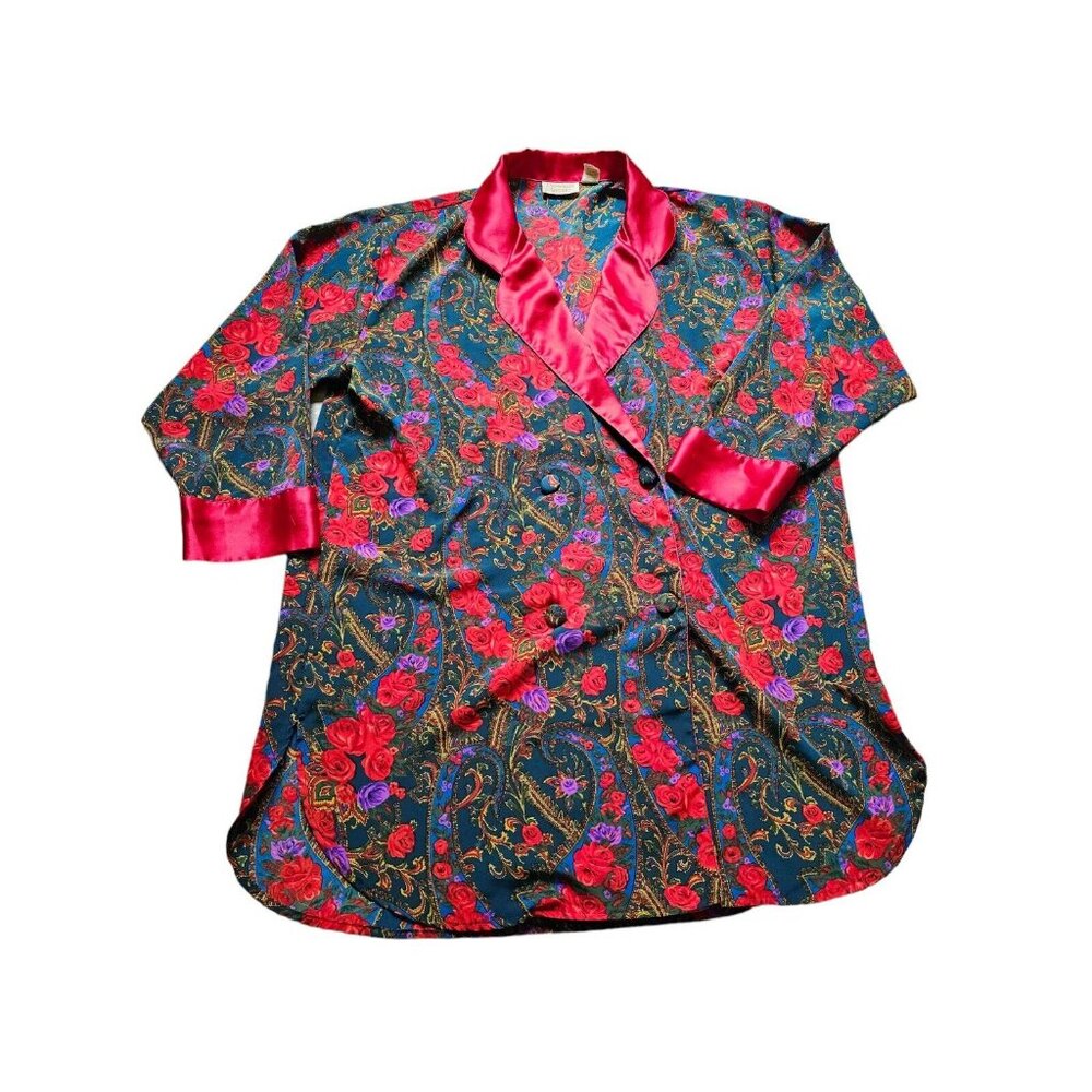 Victorias Secret Gold Label Womens Sleep Shirt Size Medium Red Rose Paisley Vtg